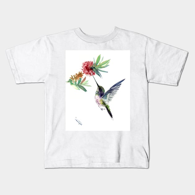 Hummingbird and Flower Kids T-Shirt by surenart